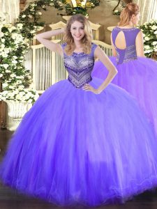 Tulle Sleeveless Floor Length Quinceanera Dress and Beading