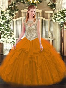 Comfortable Scoop Sleeveless Tulle Sweet 16 Dress Beading and Ruffles Lace Up
