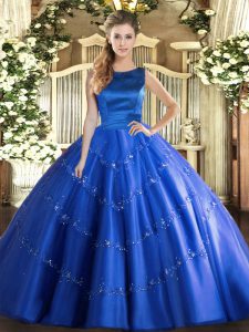 Ideal Sleeveless Lace Up Floor Length Appliques Ball Gown Prom Dress