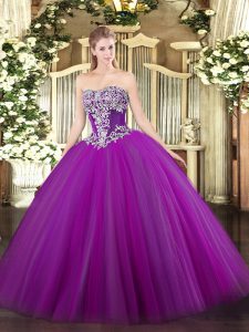 Purple Sleeveless Beading Floor Length Sweet 16 Dress