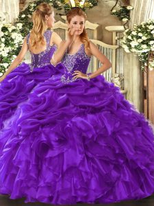 Custom Designed Beading and Ruffles and Pick Ups 15 Quinceanera Dress Purple Lace Up Sleeveless Floor Length