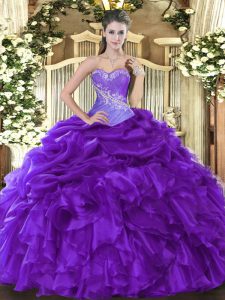 Exquisite Purple Sweetheart Lace Up Beading and Ruffles and Pick Ups Quinceanera Gowns Sleeveless