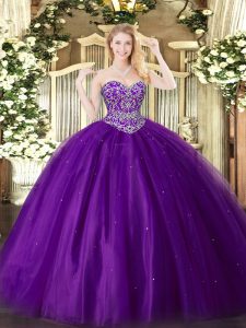 Tulle Sleeveless Floor Length Vestidos de Quinceanera and Beading