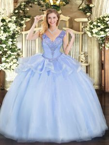 Tulle Sleeveless Floor Length Quinceanera Dresses and Beading