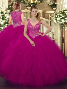 Sleeveless Zipper Floor Length Beading and Ruffles Quince Ball Gowns
