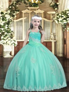 Custom Made Apple Green Sleeveless Tulle Lace Up Pageant Dress Toddler for Party and Sweet 16 and Quinceanera and Wedding Party