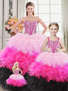 Organza Sweetheart Sleeveless Lace Up Beading and Ruffles Quinceanera Dresses in Multi-color
