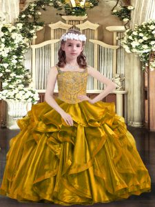 Ball Gowns Pageant Dress Womens Brown Straps Organza Sleeveless Floor Length Lace Up