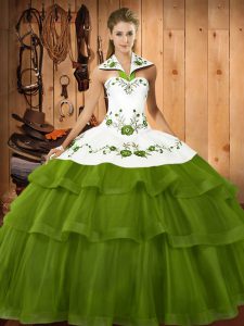 Discount Sleeveless Sweep Train Embroidery and Ruffled Layers Lace Up Vestidos de Quinceanera