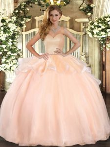 Luxury Peach Sleeveless Beading and Ruffles Floor Length Vestidos de Quinceanera