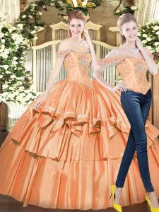 Inexpensive Floor Length Ball Gowns Sleeveless Orange Red Sweet 16 Dresses Lace Up