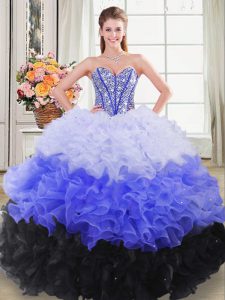 Admirable Floor Length Multi-color Ball Gown Prom Dress Organza Sleeveless Beading and Ruffles