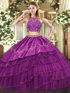 Comfortable Floor Length Two Pieces Sleeveless Burgundy Sweet 16 Dress Zipper
