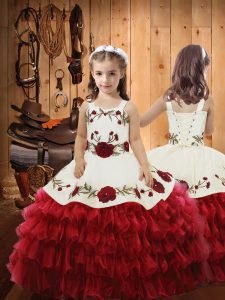 Red Sleeveless Organza Lace Up Little Girl Pageant Dress for Sweet 16 and Quinceanera