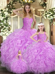 Nice Lilac Sweetheart Neckline Beading and Ruffles Sweet 16 Quinceanera Dress Sleeveless Lace Up