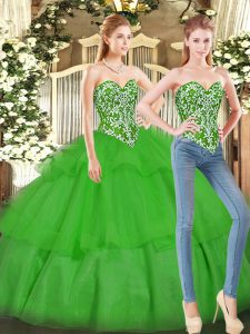 Chic Floor Length Ball Gowns Sleeveless Green Quinceanera Dresses Lace Up