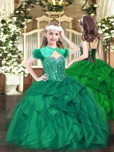 Straps Sleeveless Organza Kids Formal Wear Beading and Ruffles Lace Up