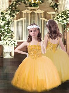 Best Spaghetti Straps Sleeveless Lace Up Pageant Dress Wholesale Orange Tulle