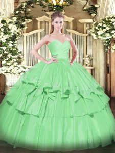 Apple Green Lace Up Sweetheart Beading and Ruffled Layers 15th Birthday Dress Taffeta Sleeveless