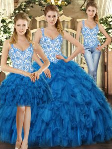 Chic Sleeveless Lace Up Floor Length Beading and Ruffles 15 Quinceanera Dress