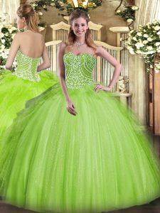 Pretty Yellow Green Sweetheart Neckline Beading and Ruffles 15th Birthday Dress Sleeveless Lace Up