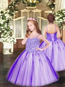 Custom Designed Sleeveless Tulle Floor Length Lace Up Custom Made Pageant Dress in Lavender with Appliques