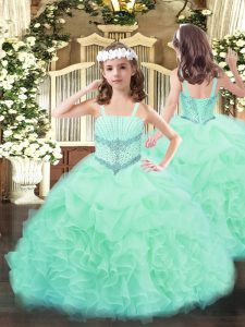 High Quality Ball Gowns Pageant Dress Womens Apple Green Straps Organza Sleeveless Floor Length Lace Up