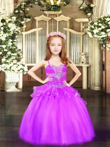 Lilac Sleeveless Organza Lace Up Little Girl Pageant Gowns for Party and Quinceanera