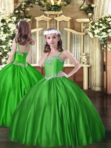 Green Sleeveless Beading Floor Length Winning Pageant Gowns