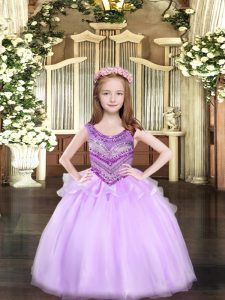 Lilac Scoop Neckline Beading High School Pageant Dress Sleeveless Lace Up
