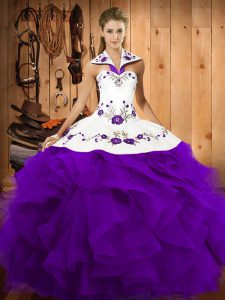 Sleeveless Lace Up Floor Length Embroidery and Ruffles Quinceanera Dress