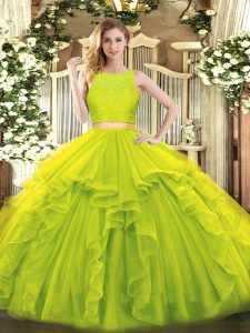 Fitting Ruffles Sweet 16 Dresses Yellow Green Zipper Sleeveless Floor Length