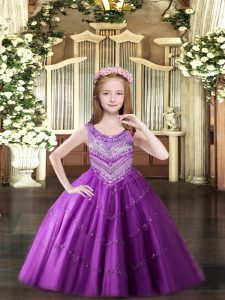Perfect Lilac Sleeveless Beading Floor Length Evening Gowns