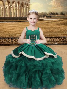 Turquoise Ball Gowns Beading and Ruffles Pageant Dress for Teens Lace Up Organza Sleeveless Floor Length