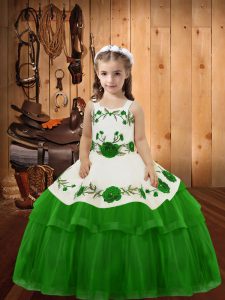 Green Sleeveless Organza Lace Up Pageant Dress for Teens for Sweet 16 and Quinceanera