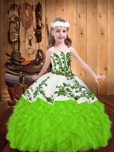 Elegant Embroidery and Ruffles Pageant Dress for Teens Lace Up Sleeveless Floor Length