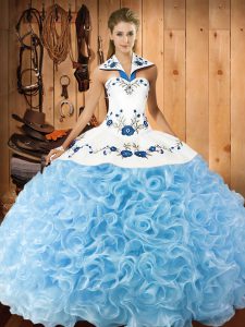 Fabric With Rolling Flowers Sleeveless Floor Length 15 Quinceanera Dress and Embroidery