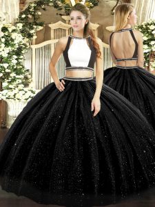 Fine Black Quinceanera Dress Military Ball and Sweet 16 and Quinceanera with Ruching Halter Top Sleeveless Backless