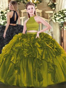 Eye-catching Sleeveless Backless Floor Length Beading and Ruffles Quinceanera Gown
