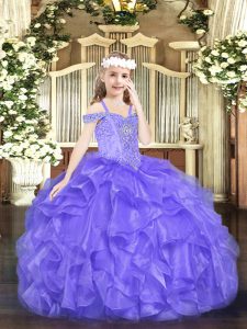 High End Beading and Ruffles Pageant Dress Wholesale Lavender Lace Up Sleeveless Floor Length