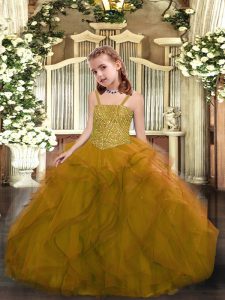 Floor Length Olive Green Pageant Dress for Teens Straps Sleeveless Lace Up