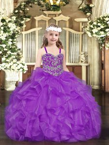 Purple Lace Up Winning Pageant Gowns Beading and Ruffles Sleeveless Floor Length