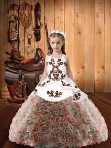Multi-color Straps Lace Up Embroidery Little Girl Pageant Gowns Sleeveless