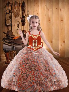 Sleeveless Organza Floor Length Lace Up Pageant Dress in Multi-color with Embroidery and Ruffles