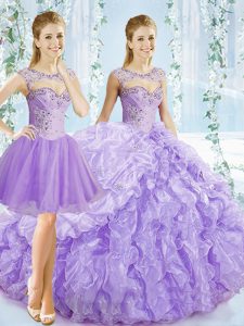Custom Fit Ball Gowns Sleeveless Lavender 15 Quinceanera Dress Brush Train Lace Up