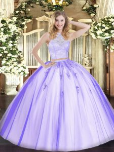 On Sale Floor Length Two Pieces Sleeveless Lavender Sweet 16 Quinceanera Dress Zipper