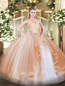 Sweetheart Sleeveless Lace Up Quinceanera Dress Champagne Tulle
