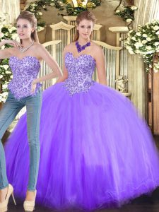 Sleeveless Tulle Floor Length Lace Up Quinceanera Dress in Lavender with Beading