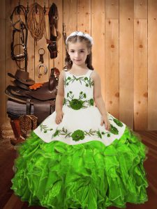 Nice Organza Sleeveless Floor Length Pageant Dress and Embroidery and Ruffles