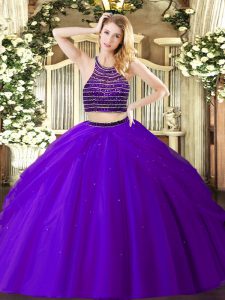 Fantastic Purple Sleeveless Beading and Ruching Floor Length Vestidos de Quinceanera